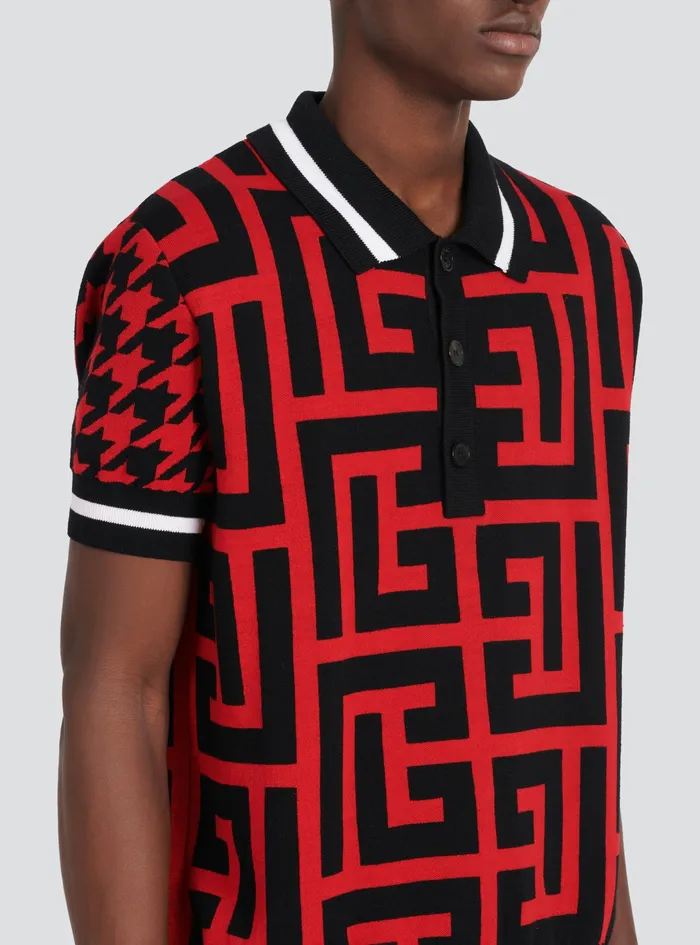 Balmain Shirts And Polos Mens Houndstooth Print Polo Red