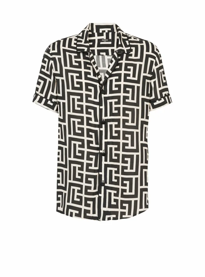 Balmain Shirts And Polos Mens Maxi Balmain Monogram Print EcoDesigned Shirt Black Balmain Shirts And Polos Mens Maxi Balmain Monogram Print EcoDesigned Shirt Black