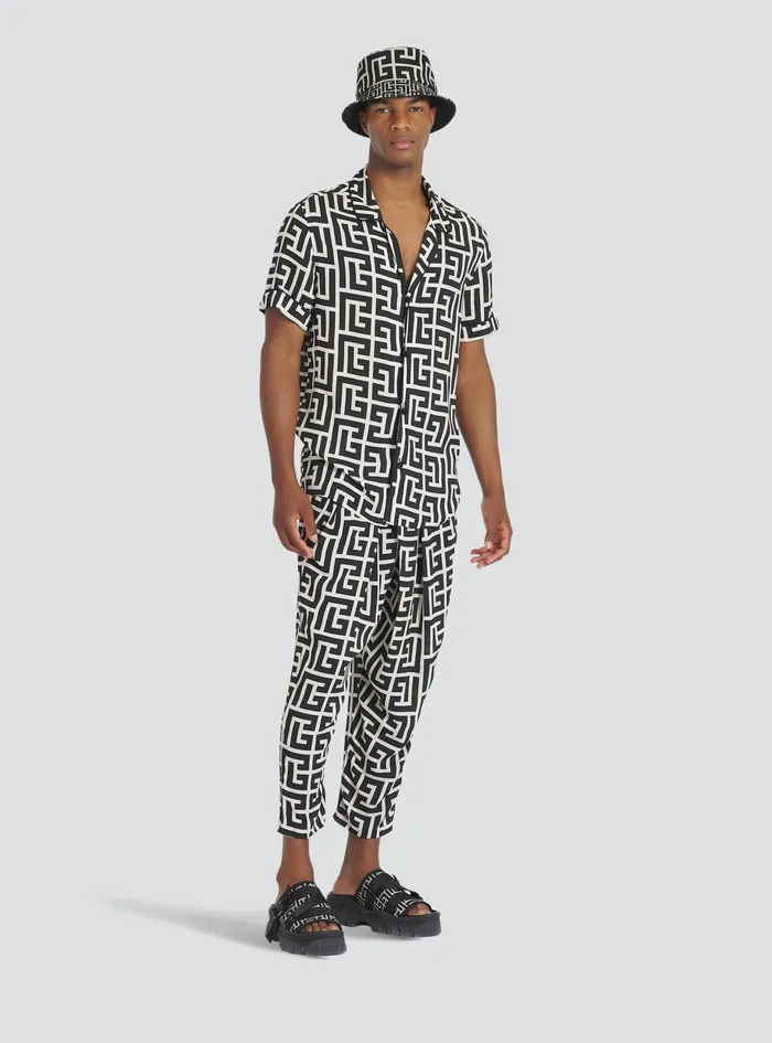 Balmain Shirts And Polos Mens Maxi Balmain Monogram Print EcoDesigned Shirt Black Balmain Shirts And Polos Mens Maxi Balmain Monogram Print EcoDesigned Shirt Black