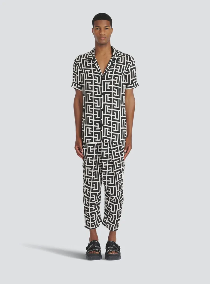 Balmain Shirts And Polos Mens Maxi Balmain Monogram Print EcoDesigned Shirt Black Balmain Shirts And Polos Mens Maxi Balmain Monogram Print EcoDesigned Shirt Black