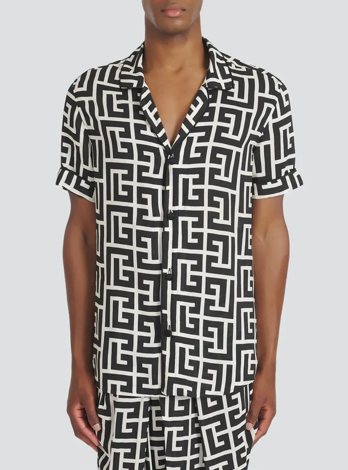 Balmain Shirts And Polos Mens Maxi Balmain Monogram Print EcoDesigned Shirt Black Balmain Shirts And Polos Mens Maxi Balmain Monogram Print EcoDesigned Shirt Black