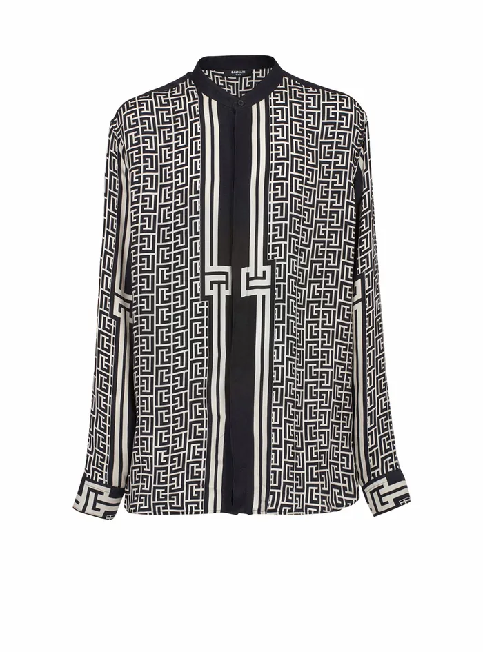 Balmain Shirts And Polos Mens Oversized Cuprammonium Rayon Shirt With Balmain Monogram Print Black Balmain Shirts And Polos Mens Oversized Cuprammonium Rayon Shirt With Balmain Monogram Print Black