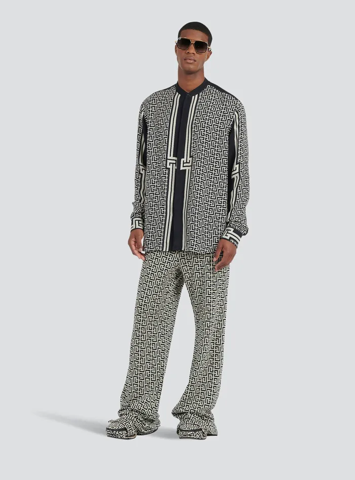 Balmain Shirts And Polos Mens Oversized Cuprammonium Rayon Shirt With Balmain Monogram Print Black Balmain Shirts And Polos Mens Oversized Cuprammonium Rayon Shirt With Balmain Monogram Print Black