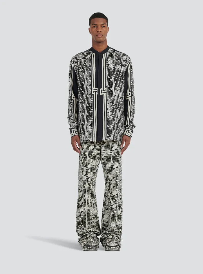 Balmain Shirts And Polos Mens Oversized Cuprammonium Rayon Shirt With Balmain Monogram Print Black Balmain Shirts And Polos Mens Oversized Cuprammonium Rayon Shirt With Balmain Monogram Print Black