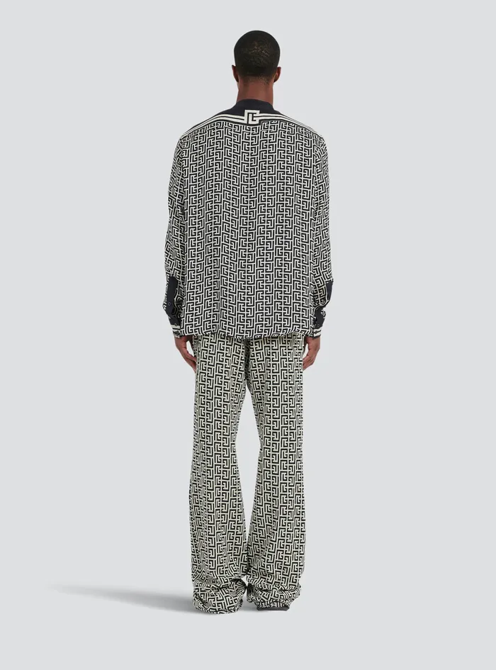 Balmain Shirts And Polos Mens Oversized Cuprammonium Rayon Shirt With Balmain Monogram Print Black Balmain Shirts And Polos Mens Oversized Cuprammonium Rayon Shirt With Balmain Monogram Print Black