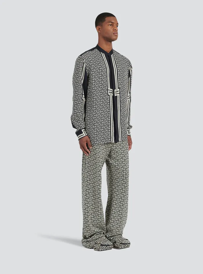 Balmain Shirts And Polos Mens Oversized Cuprammonium Rayon Shirt With Balmain Monogram Print Black Balmain Shirts And Polos Mens Oversized Cuprammonium Rayon Shirt With Balmain Monogram Print Black