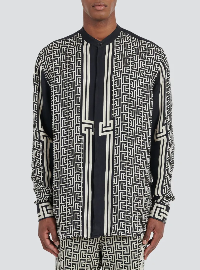 Balmain Shirts And Polos Mens Oversized Cuprammonium Rayon Shirt With Balmain Monogram Print Black Balmain Shirts And Polos Mens Oversized Cuprammonium Rayon Shirt With Balmain Monogram Print Black