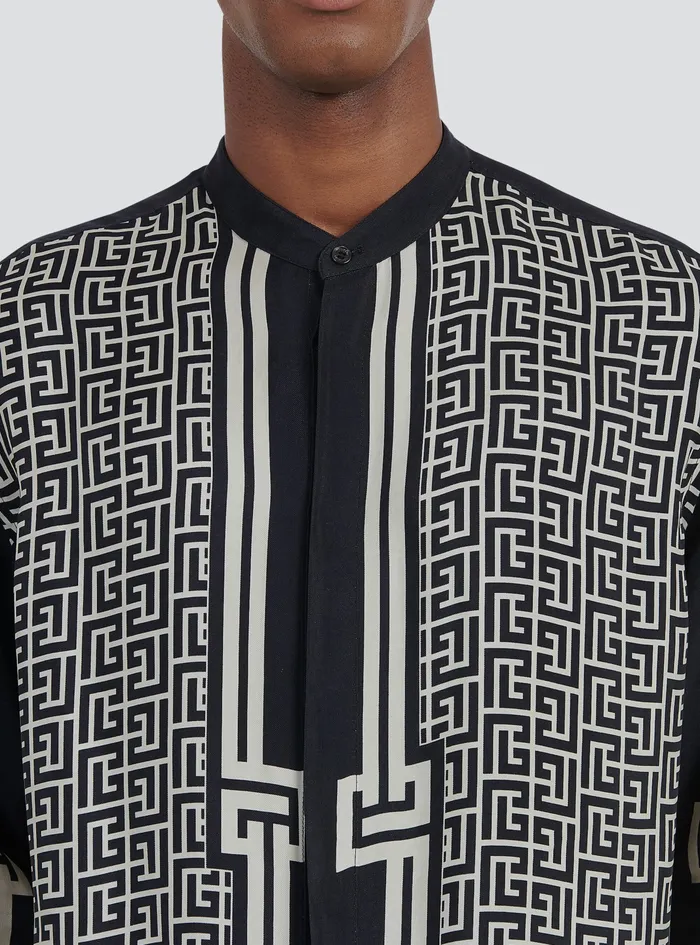 Balmain Shirts And Polos Mens Oversized Cuprammonium Rayon Shirt With Balmain Monogram Print Black Balmain Shirts And Polos Mens Oversized Cuprammonium Rayon Shirt With Balmain Monogram Print Black