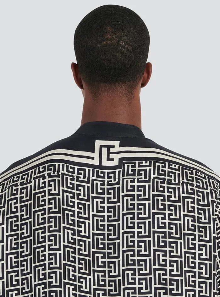 Balmain Shirts And Polos Mens Oversized Cuprammonium Rayon Shirt With Balmain Monogram Print Black Balmain Shirts And Polos Mens Oversized Cuprammonium Rayon Shirt With Balmain Monogram Print Black