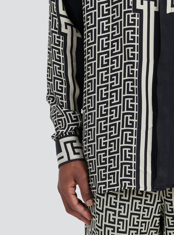 Balmain Shirts And Polos Mens Oversized Cuprammonium Rayon Shirt With Balmain Monogram Print Black Balmain Shirts And Polos Mens Oversized Cuprammonium Rayon Shirt With Balmain Monogram Print Black