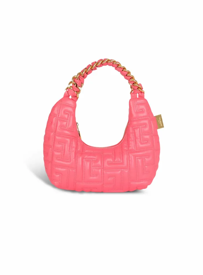 Balmain Shoulder Bags Womens Quilted Leather Pillow Hobo Bag Pink