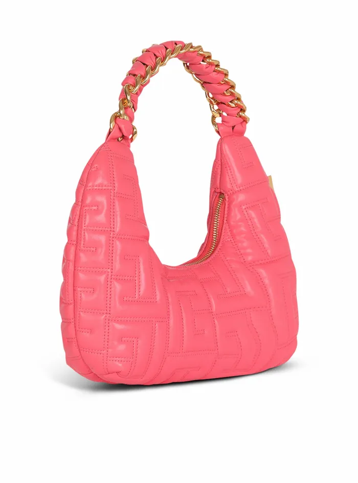 Balmain Shoulder Bags Womens Quilted Leather Pillow Hobo Bag Pink