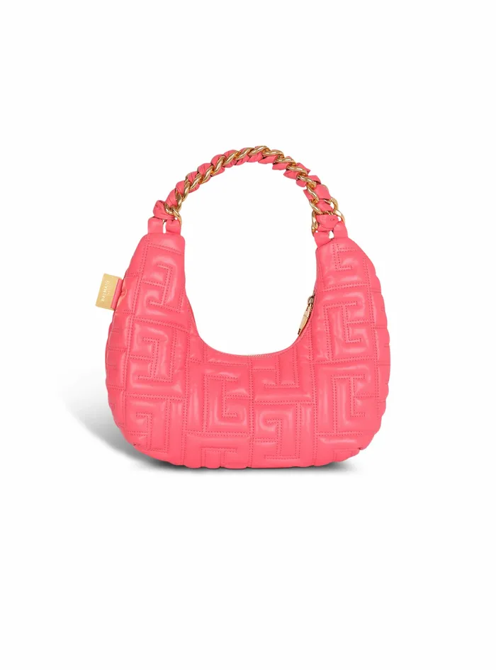 Balmain Shoulder Bags Womens Quilted Leather Pillow Hobo Bag Pink