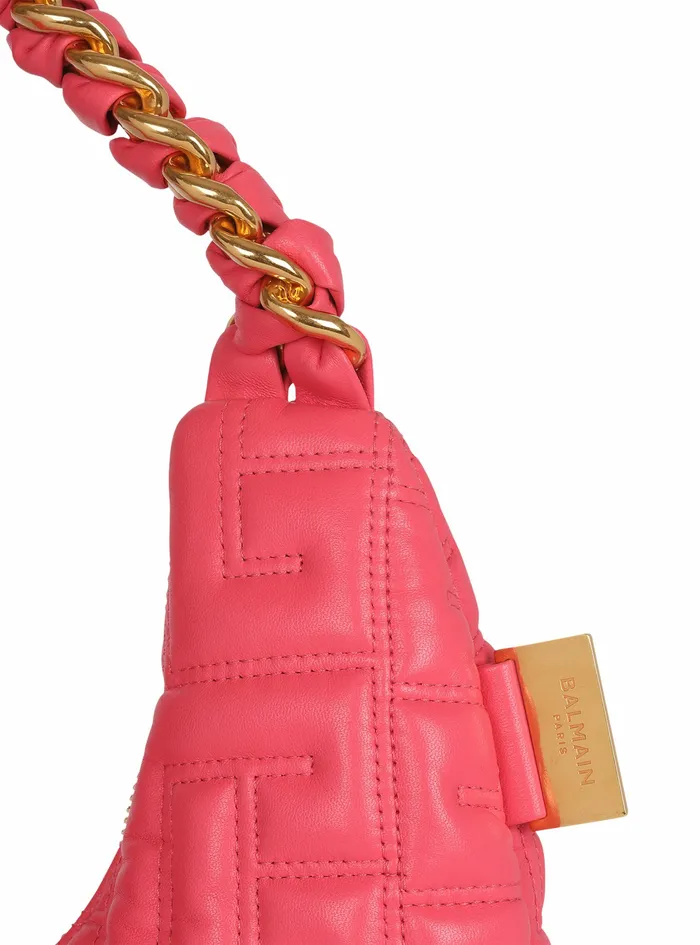Balmain Shoulder Bags Womens Quilted Leather Pillow Hobo Bag Pink