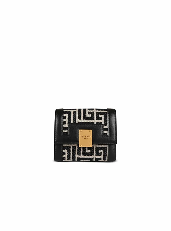 Balmain Small Leather Goods Womens Bicolor Jacquard 1945 Coin Pouch With Leather Panels Black Balmain Small Leather Goods Womens Bicolor Jacquard 1945 Coin Pouch With Leather Panels Black
