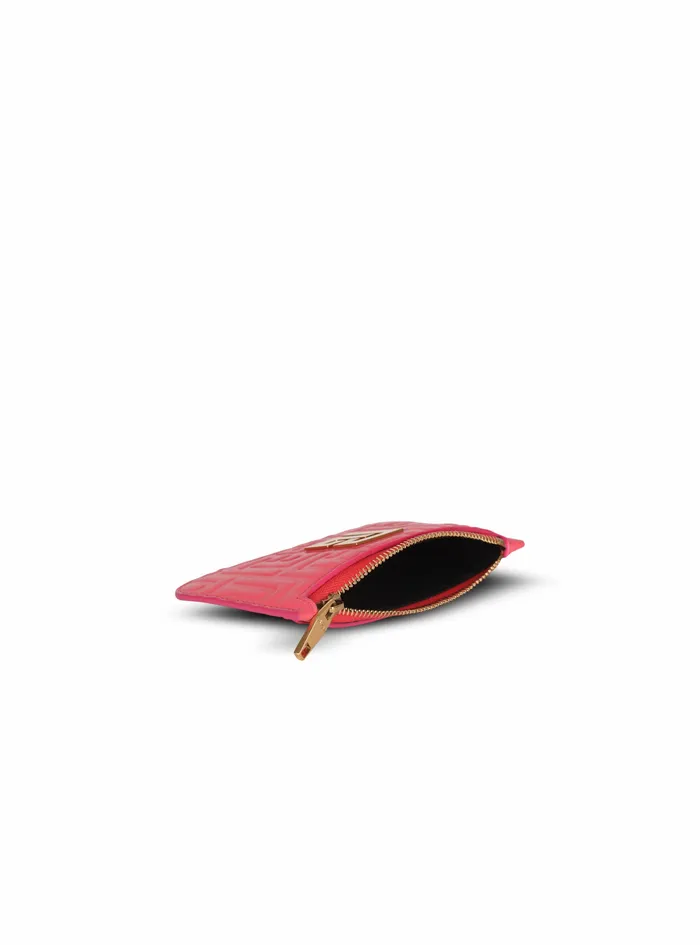 Balmain Small Leather Goods Womens Debossed Leather Card Holder With Balmain Monogram Pink Balmain Small Leather Goods Womens Debossed Leather Card Holder With Balmain Monogram Pink