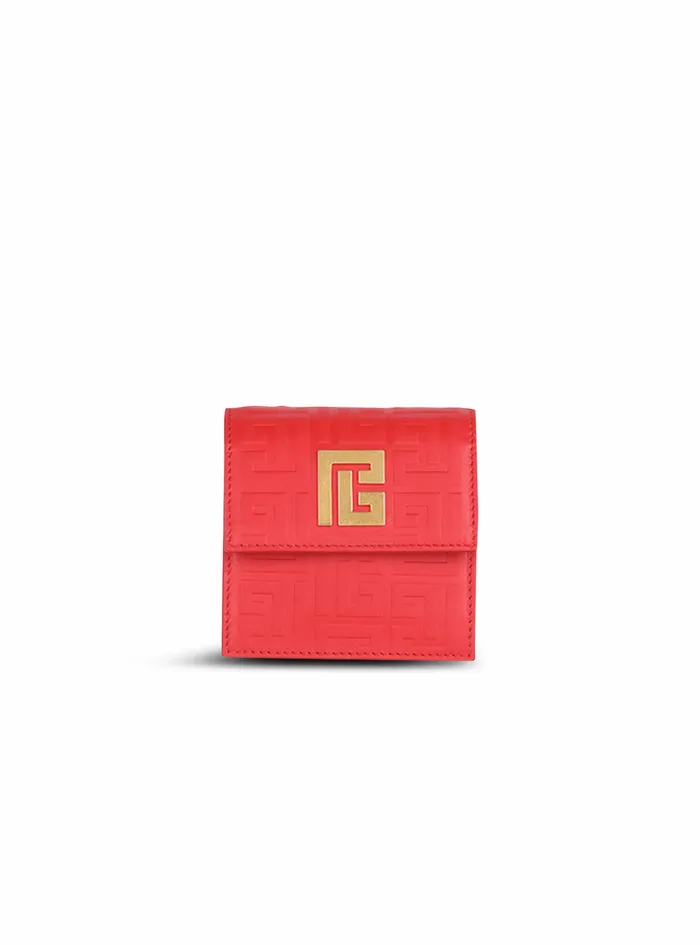 Balmain Small Leather Goods Womens Debossed Leather Chain Card Holder With Balmain Monogram Red Balmain Small Leather Goods Womens Debossed Leather Chain Card Holder With Balmain Monogram Red