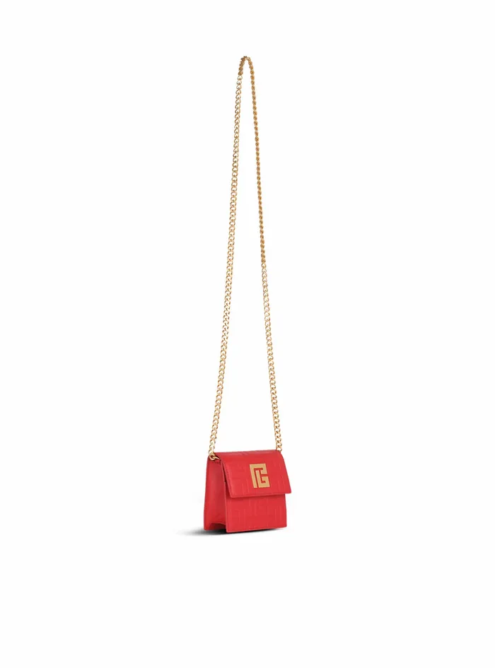 Balmain Small Leather Goods Womens Debossed Leather Chain Card Holder With Balmain Monogram Red Balmain Small Leather Goods Womens Debossed Leather Chain Card Holder With Balmain Monogram Red