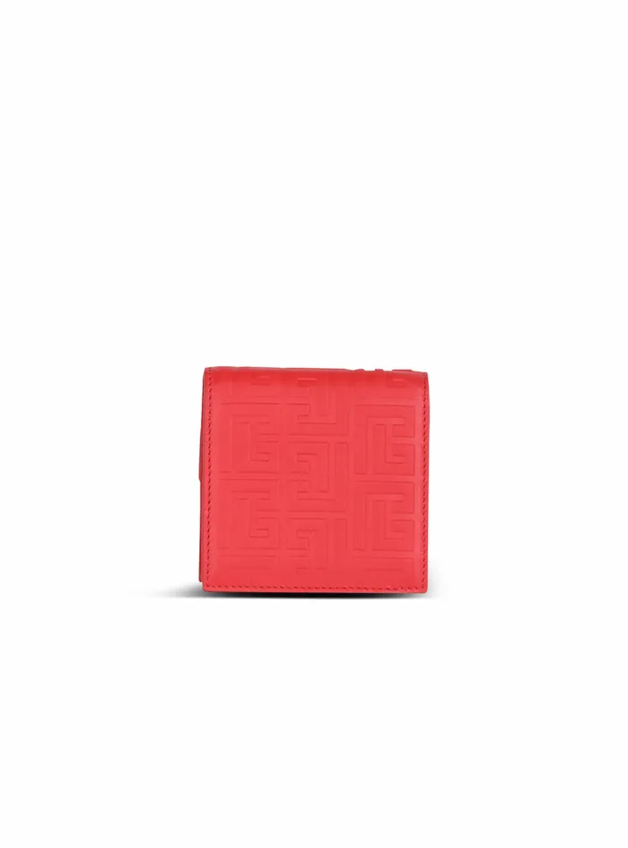 Balmain Small Leather Goods Womens Debossed Leather Chain Card Holder With Balmain Monogram Red Balmain Small Leather Goods Womens Debossed Leather Chain Card Holder With Balmain Monogram Red