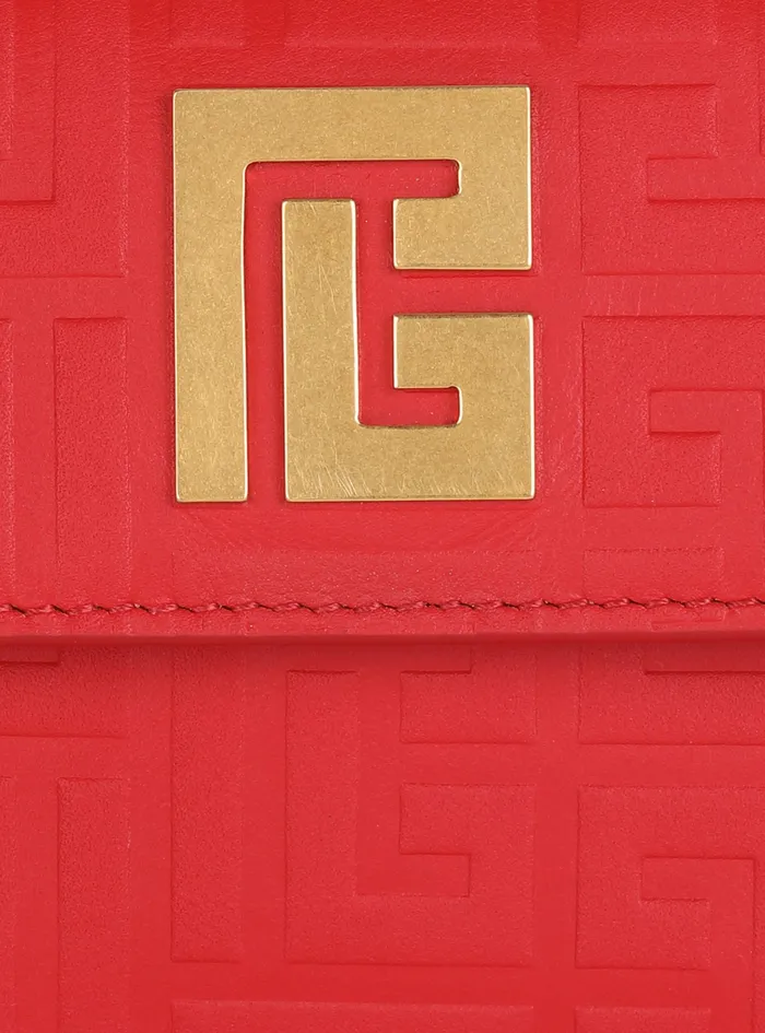 Balmain Small Leather Goods Womens Debossed Leather Chain Card Holder With Balmain Monogram Red Balmain Small Leather Goods Womens Debossed Leather Chain Card Holder With Balmain Monogram Red