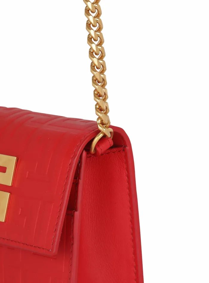 Balmain Small Leather Goods Womens Debossed Leather Chain Card Holder With Balmain Monogram Red Balmain Small Leather Goods Womens Debossed Leather Chain Card Holder With Balmain Monogram Red