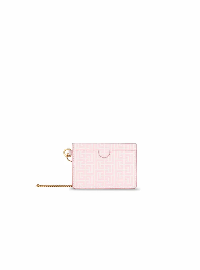 Balmain Small Leather Goods Womens Embossed Calfskin Coin Card Holder Pink