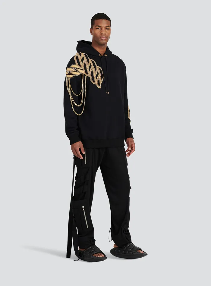 Balmain Sweatshirts Mens Cotton Sweatshirt With Embroidered Balmain Paris Logo Black Balmain Sweatshirts Mens Cotton Sweatshirt With Embroidered Balmain Paris Logo Black