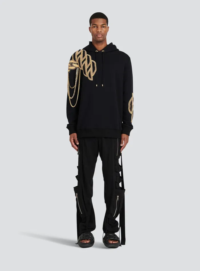 Balmain Sweatshirts Mens Cotton Sweatshirt With Embroidered Balmain Paris Logo Black Balmain Sweatshirts Mens Cotton Sweatshirt With Embroidered Balmain Paris Logo Black