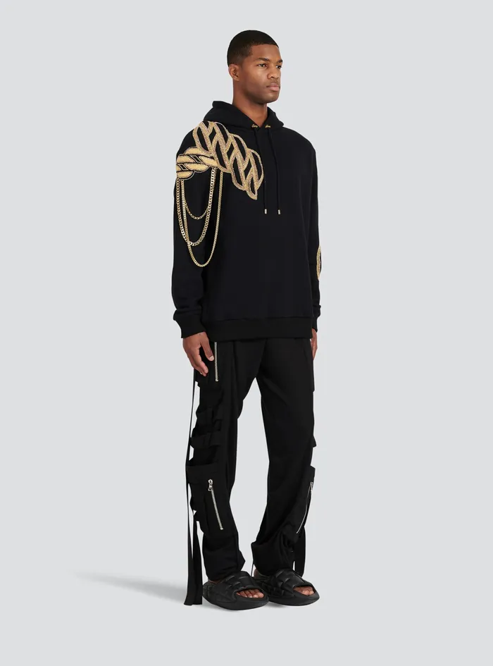 Balmain Sweatshirts Mens Cotton Sweatshirt With Embroidered Balmain Paris Logo Black Balmain Sweatshirts Mens Cotton Sweatshirt With Embroidered Balmain Paris Logo Black