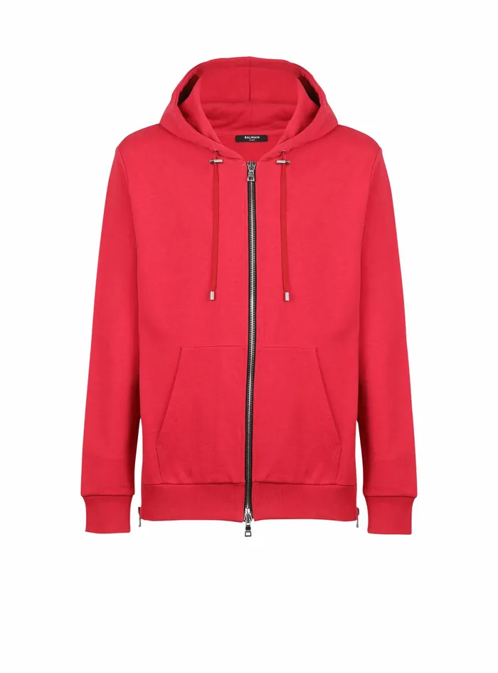 Balmain Sweatshirts Mens EcoDesigned Cotton Sweatshirt With Balmain Logo Print Red Balmain Sweatshirts Mens EcoDesigned Cotton Sweatshirt With Balmain Logo Print Red