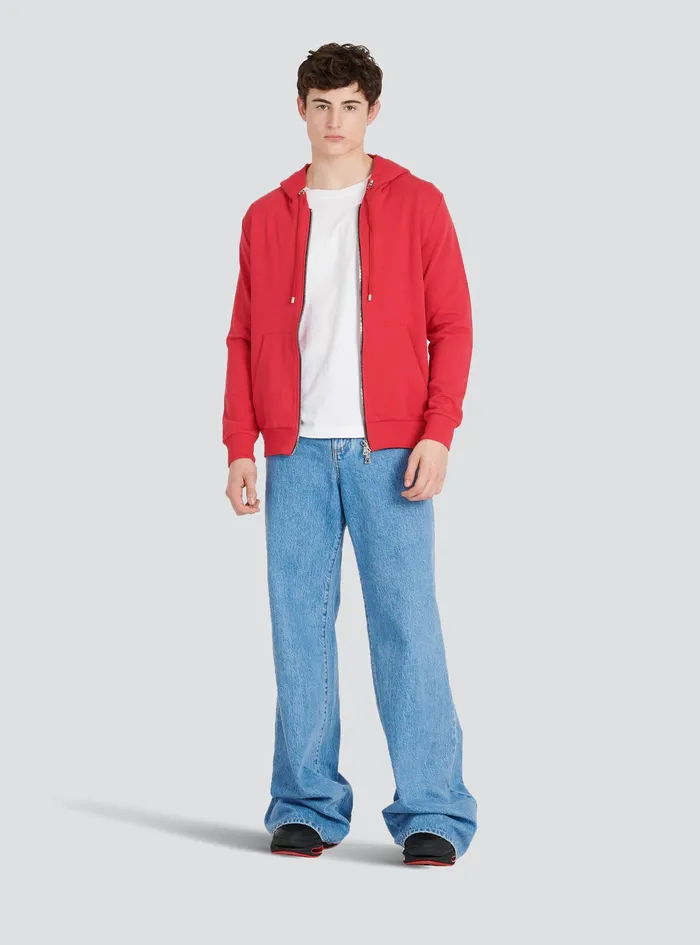 Balmain Sweatshirts Mens EcoDesigned Cotton Sweatshirt With Balmain Logo Print Red Balmain Sweatshirts Mens EcoDesigned Cotton Sweatshirt With Balmain Logo Print Red