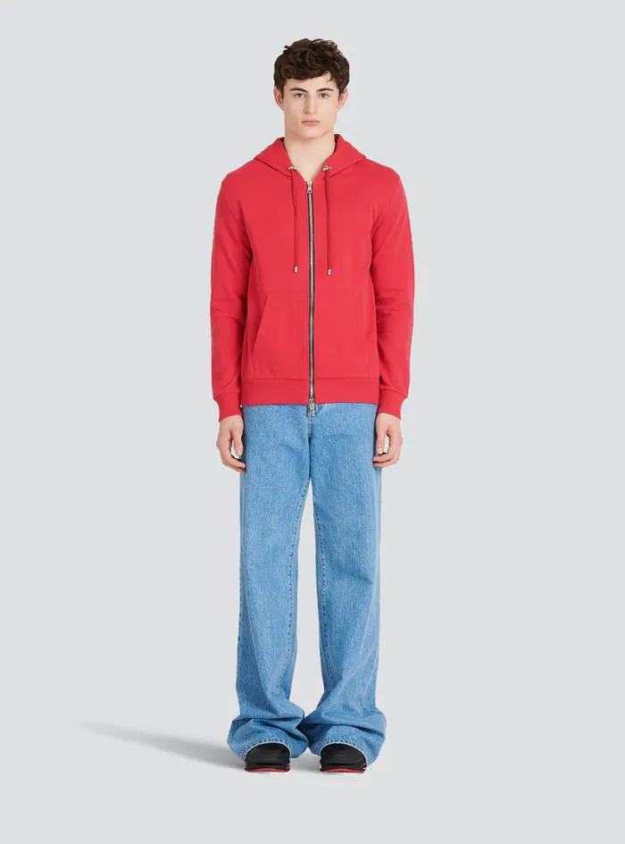 Balmain Sweatshirts Mens EcoDesigned Cotton Sweatshirt With Balmain Logo Print Red Balmain Sweatshirts Mens EcoDesigned Cotton Sweatshirt With Balmain Logo Print Red
