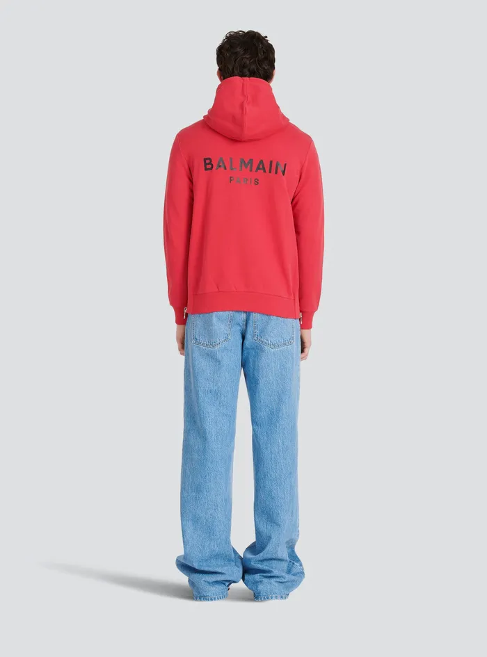 Balmain Sweatshirts Mens EcoDesigned Cotton Sweatshirt With Balmain Logo Print Red Balmain Sweatshirts Mens EcoDesigned Cotton Sweatshirt With Balmain Logo Print Red