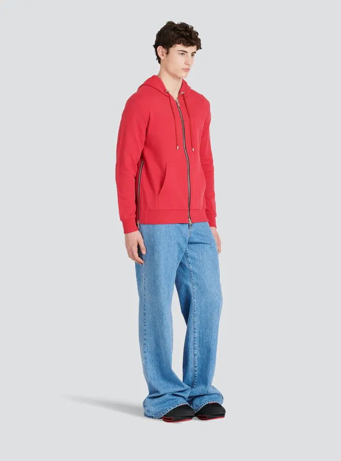 Balmain Sweatshirts Mens EcoDesigned Cotton Sweatshirt With Balmain Logo Print Red Balmain Sweatshirts Mens EcoDesigned Cotton Sweatshirt With Balmain Logo Print Red