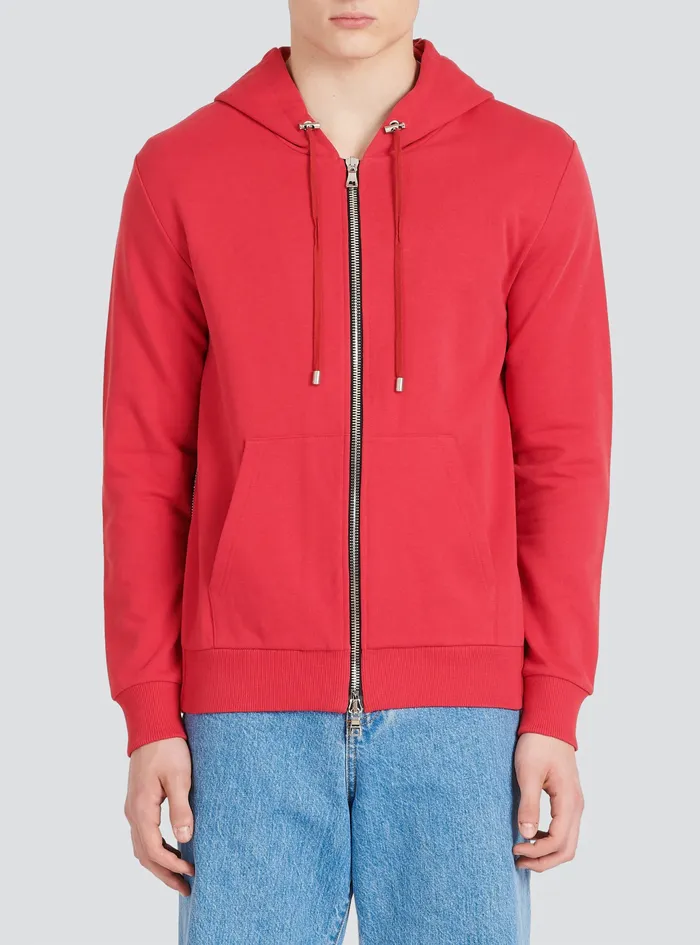 Balmain Sweatshirts Mens EcoDesigned Cotton Sweatshirt With Balmain Logo Print Red Balmain Sweatshirts Mens EcoDesigned Cotton Sweatshirt With Balmain Logo Print Red