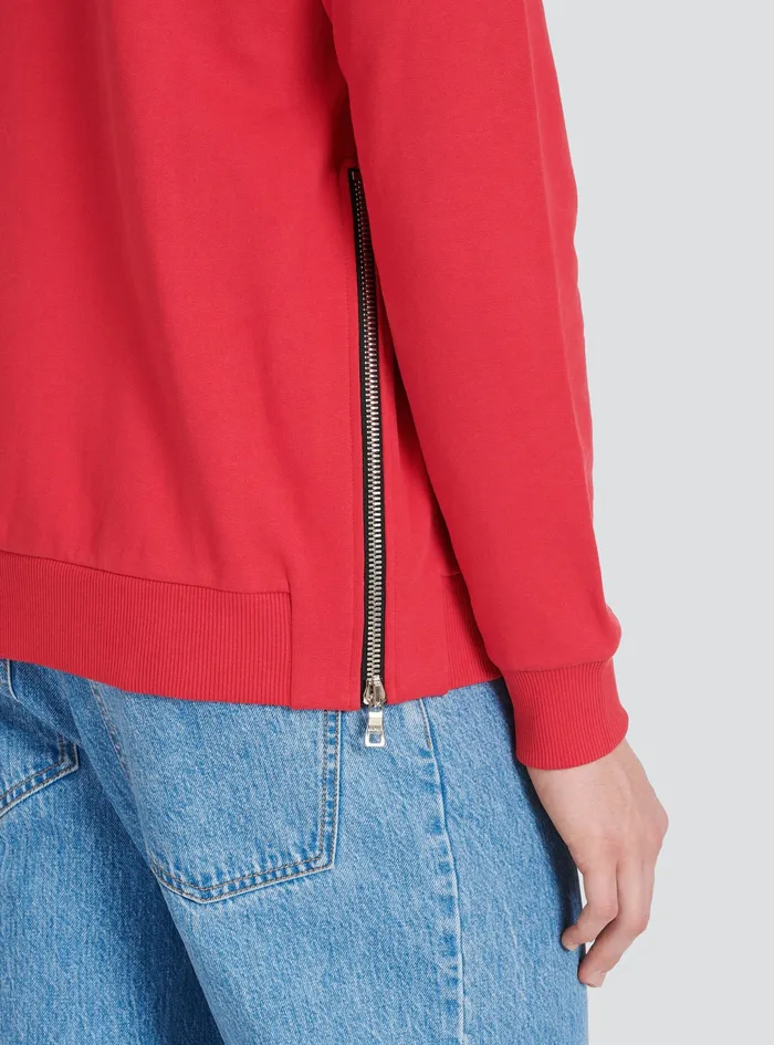 Balmain Sweatshirts Mens EcoDesigned Cotton Sweatshirt With Balmain Logo Print Red Balmain Sweatshirts Mens EcoDesigned Cotton Sweatshirt With Balmain Logo Print Red