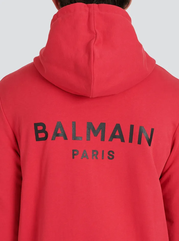 Balmain Sweatshirts Mens EcoDesigned Cotton Sweatshirt With Balmain Logo Print Red Balmain Sweatshirts Mens EcoDesigned Cotton Sweatshirt With Balmain Logo Print Red