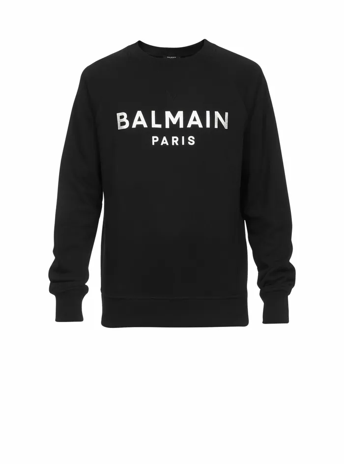 Balmain Sweatshirts Mens EcoDesigned Cotton Sweatshirt With Balmain Paris Logo Print Black Balmain Sweatshirts Mens EcoDesigned Cotton Sweatshirt With Balmain Paris Logo Print Black
