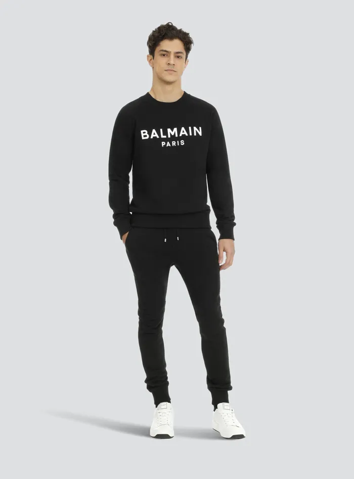 Balmain Sweatshirts Mens EcoDesigned Cotton Sweatshirt With Balmain Paris Logo Print Black