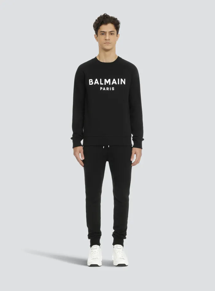 Balmain Sweatshirts Mens EcoDesigned Cotton Sweatshirt With Balmain Paris Logo Print Black
