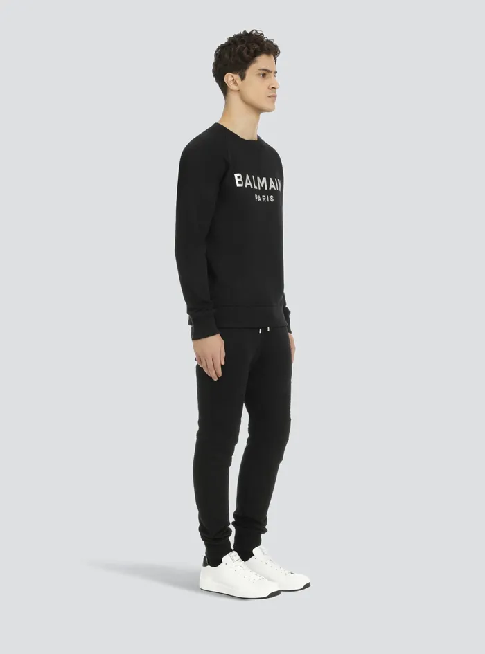 Balmain Sweatshirts Mens EcoDesigned Cotton Sweatshirt With Balmain Paris Logo Print Black