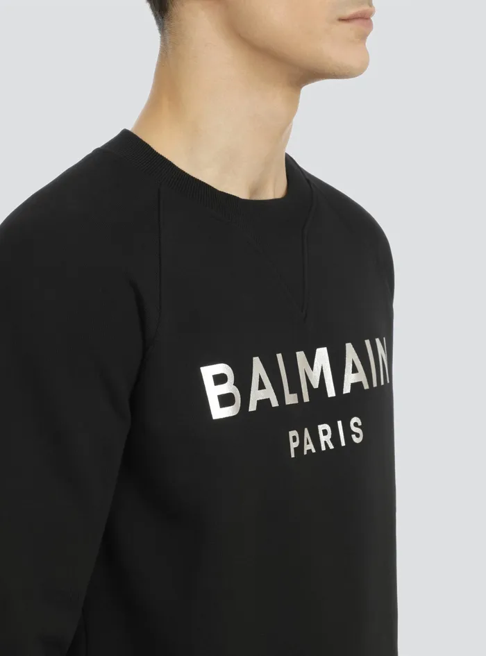 Balmain Sweatshirts Mens EcoDesigned Cotton Sweatshirt With Balmain Paris Logo Print Black