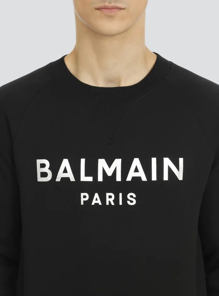 Balmain Sweatshirts Mens EcoDesigned Cotton Sweatshirt With Balmain Paris Logo Print Black