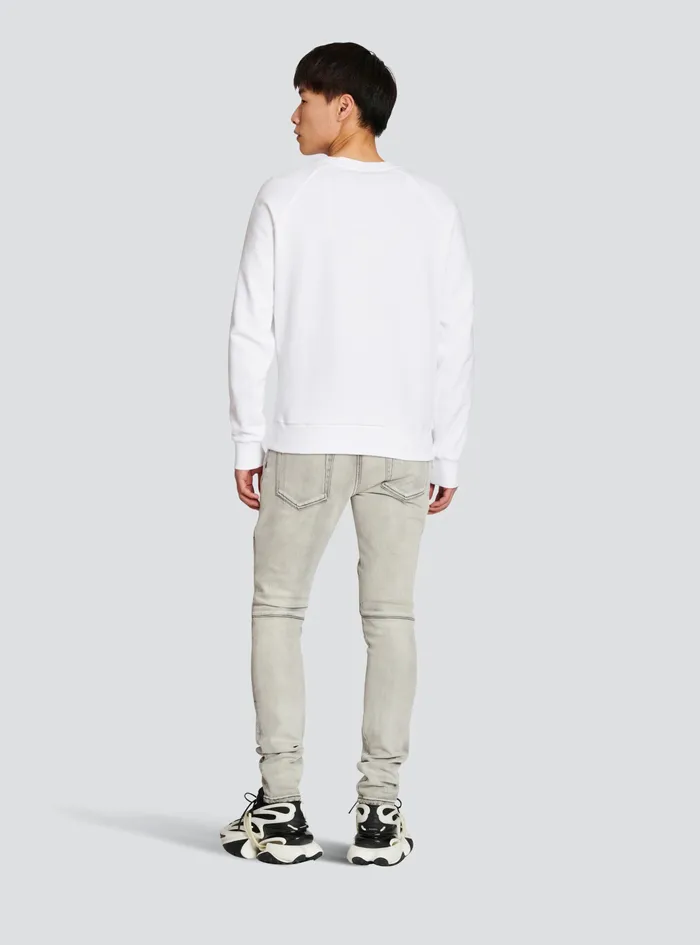 Balmain Sweatshirts Mens EcoDesigned Cotton Sweatshirt With Balmain Paris Metallic Logo Print White Balmain Sweatshirts Mens EcoDesigned Cotton Sweatshirt With Balmain Paris Metallic Logo Print White