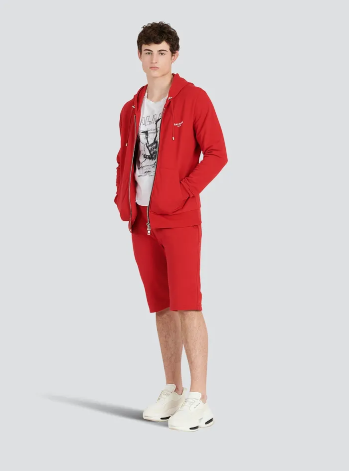 Balmain Sweatshirts Mens EcoDesigned Cotton Sweatshirt With Small Flocked Balmain Logo Red Balmain Sweatshirts Mens EcoDesigned Cotton Sweatshirt With Small Flocked Balmain Logo Red