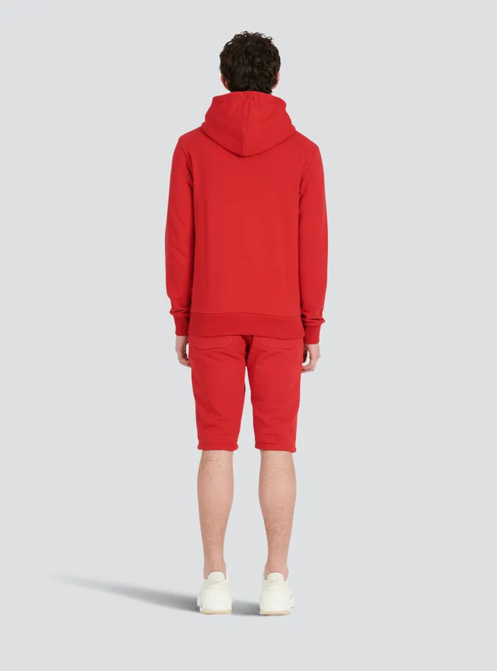 Balmain Sweatshirts Mens EcoDesigned Cotton Sweatshirt With Small Flocked Balmain Logo Red Balmain Sweatshirts Mens EcoDesigned Cotton Sweatshirt With Small Flocked Balmain Logo Red