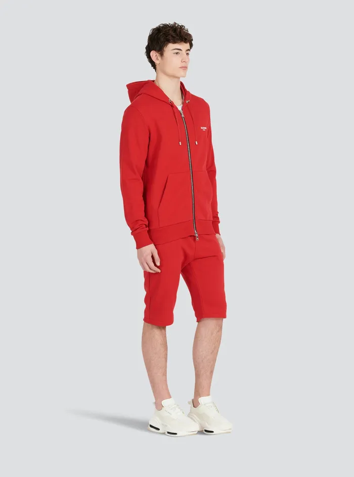 Balmain Sweatshirts Mens EcoDesigned Cotton Sweatshirt With Small Flocked Balmain Logo Red Balmain Sweatshirts Mens EcoDesigned Cotton Sweatshirt With Small Flocked Balmain Logo Red