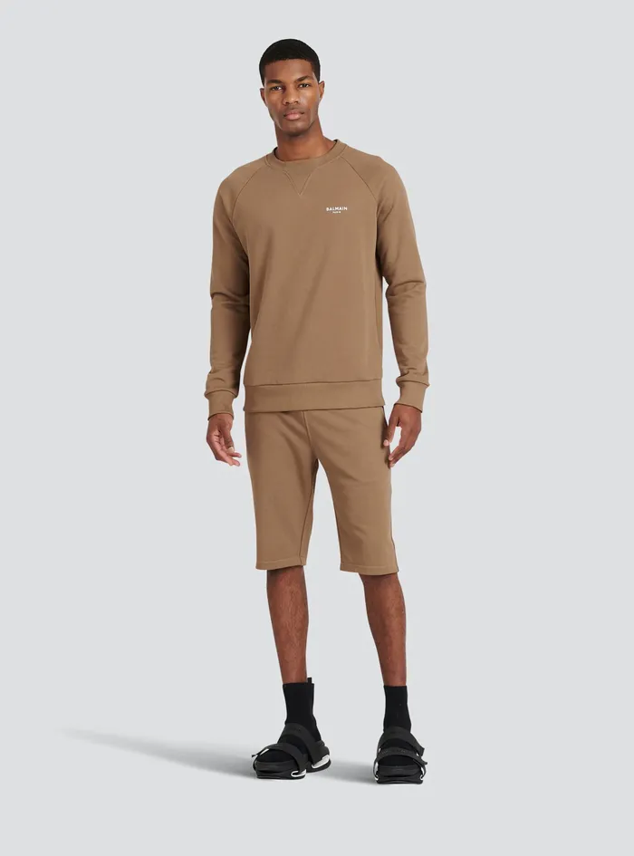 Balmain Sweatshirts Mens EcoDesigned Cotton Sweatshirt With Small Flocked Balmain Paris Logo Brown Balmain Sweatshirts Mens EcoDesigned Cotton Sweatshirt With Small Flocked Balmain Paris Logo Brown