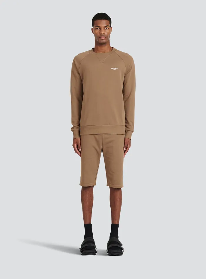 Balmain Sweatshirts Mens EcoDesigned Cotton Sweatshirt With Small Flocked Balmain Paris Logo Brown Balmain Sweatshirts Mens EcoDesigned Cotton Sweatshirt With Small Flocked Balmain Paris Logo Brown