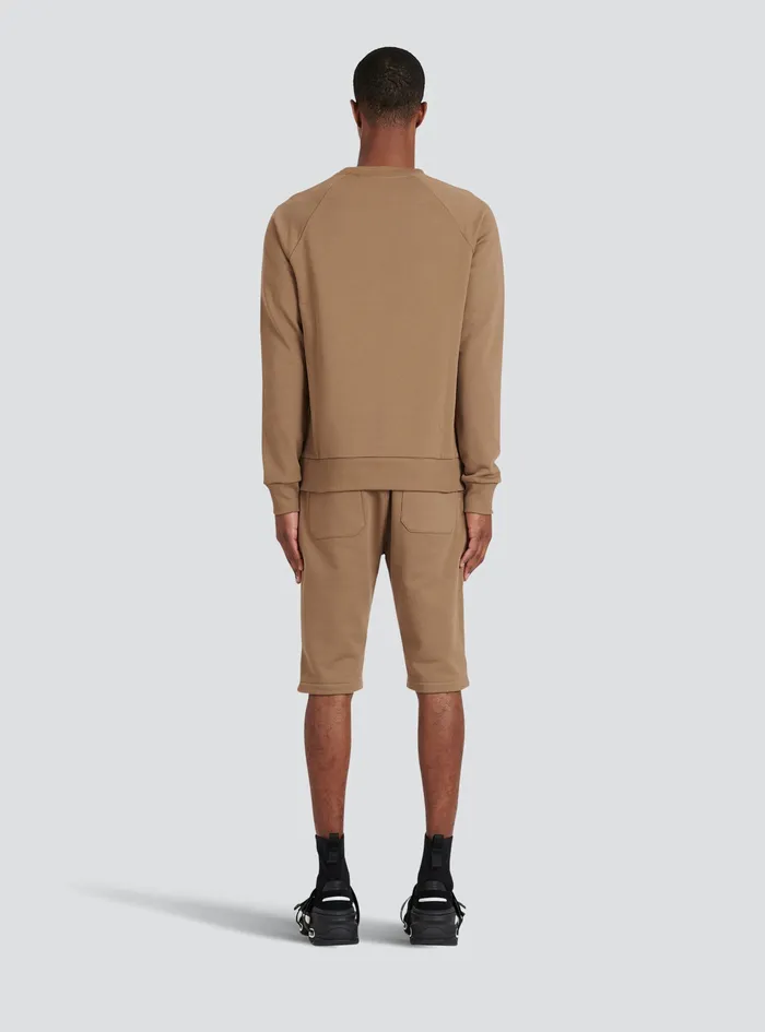 Balmain Sweatshirts Mens EcoDesigned Cotton Sweatshirt With Small Flocked Balmain Paris Logo Brown Balmain Sweatshirts Mens EcoDesigned Cotton Sweatshirt With Small Flocked Balmain Paris Logo Brown